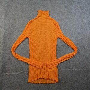 Find Me Now Top Womens Small Ross Mesh Orange Second Skin Mock Neck Sheer